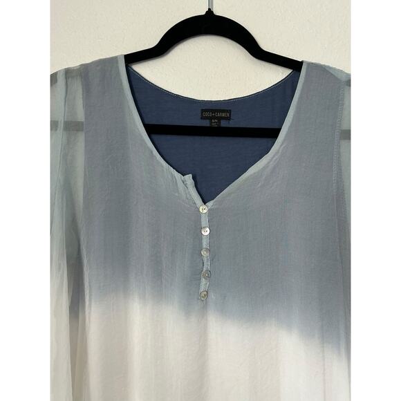 Coco + Carmen Boho Top Size S-M Blue Ombre Bell Sleeve Sheer Fairy Feminine Flow - Picture 2 of 13